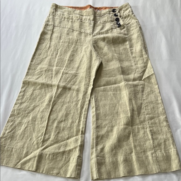 Elevenses 100% Linen Light Tan Wide Leg Cropped Pants - Picture 2 of 4
